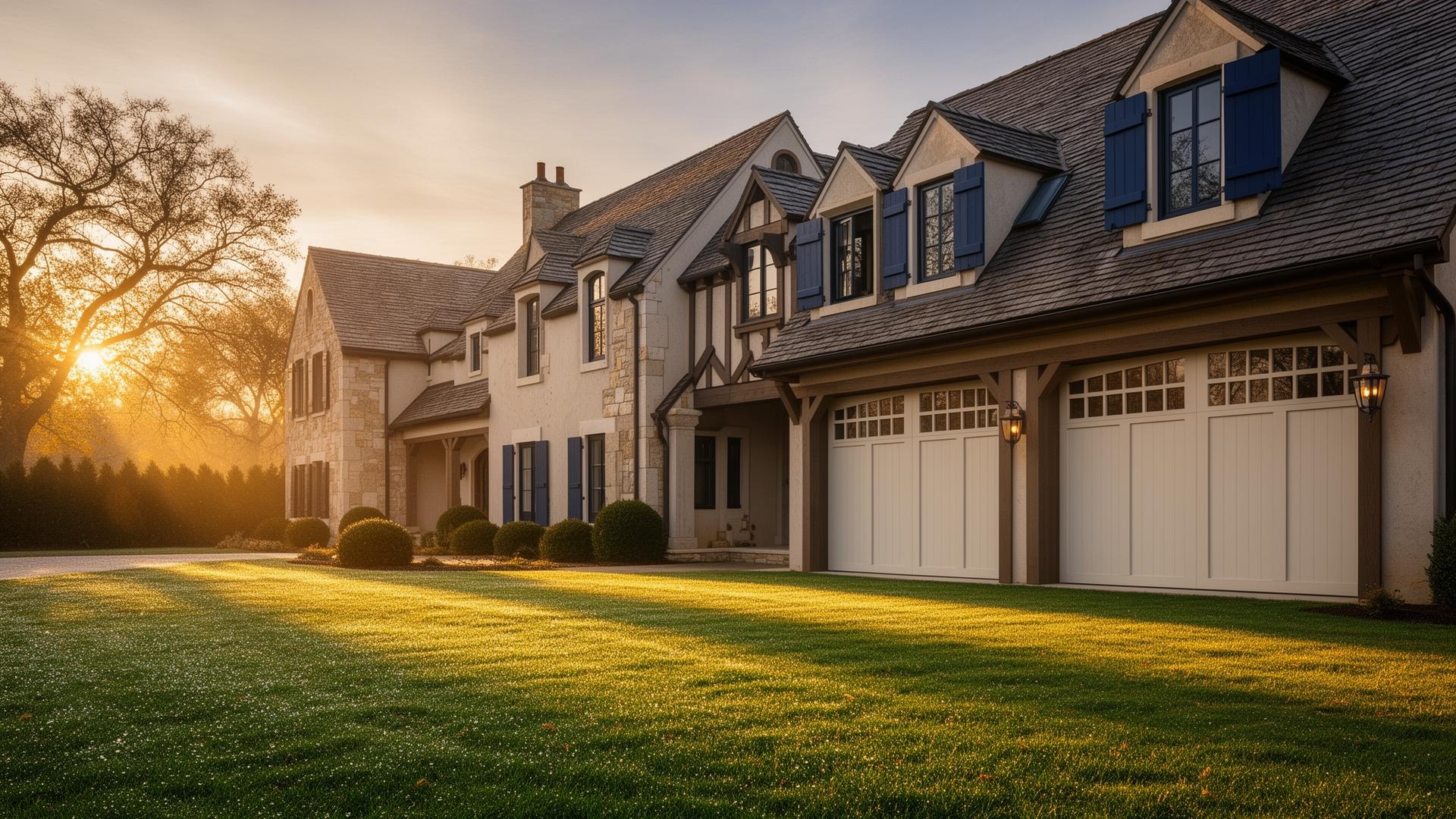Beautiful craftsman style fiberglass garage doors on French country estate in Stafford CT
