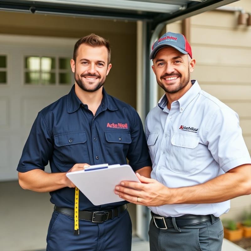 Expert garage door technician measuring for fiberglass door installation